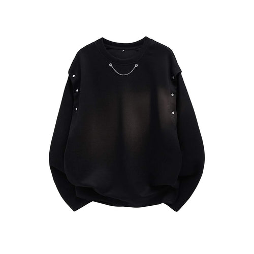 Damen Oversized Sweatshirt mit Ketten-Detail und Druckknopf-Ärmelöffnung Nord Taschen