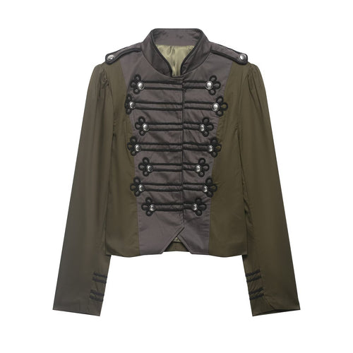 Damen Militärinspirierte Kurzjacke mit Zierkordeln, Stehkragen und Epauletten Nord Taschen