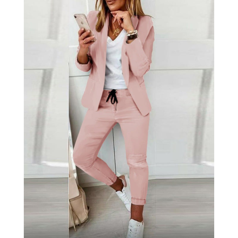 Damen Zweiteiliges Stretch-Jersey-Blazer-Set mit Kordelzug-Jogginghose Nord Taschen