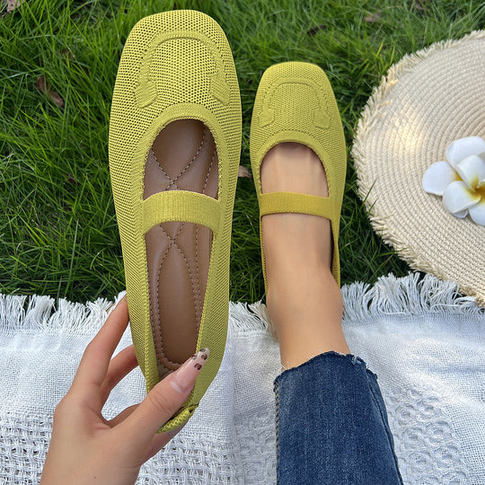 Damen atmungsaktive Ballerinas mit flexiblem Gummi-Obermaterial und verstellbarem Riemen
