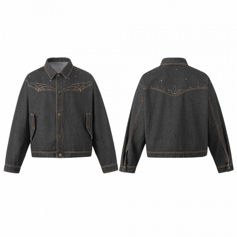 Unisex Oversize Jeansjacke im Boxy-Schnitt mit Westernstickerei und Pattentaschen Nord Taschen