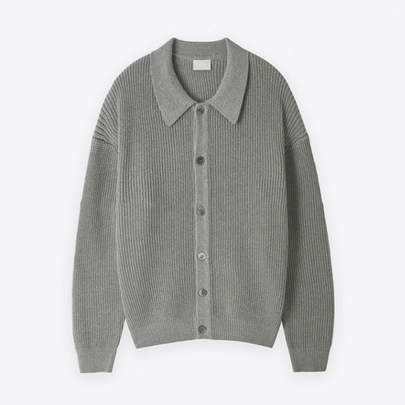 Unisex Grobgerippte Strickjacke mit Hemdkragen und durchgehender Knopfleiste Nord Taschen