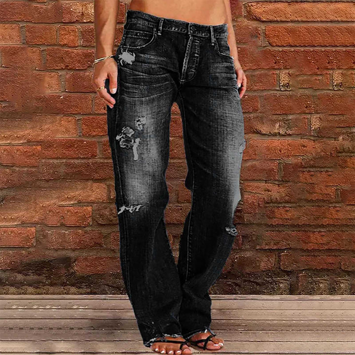 Damen weite zerrissene Jeans mit hoher Taille Relaxed Fit und ausgefranstem Saum Nord Taschen