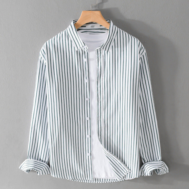 Herren Gestreiftes Oversize-Hemd aus leichter Baumwollmischung mit Kentkragen Nord Taschen