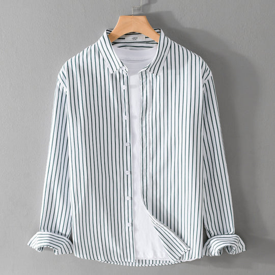 Herren Gestreiftes Oversize-Hemd aus leichter Baumwollmischung mit Kentkragen Nord Taschen