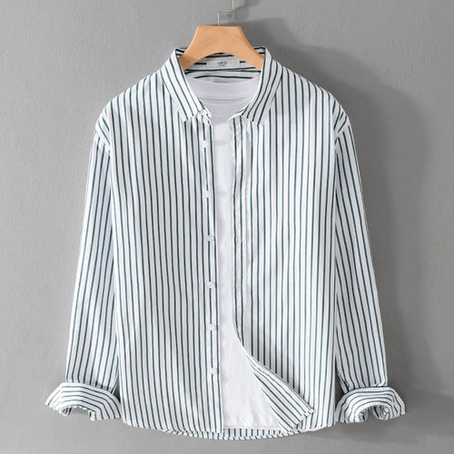 Herren Gestreiftes Oversize-Hemd aus leichter Baumwollmischung mit Kentkragen Nord Taschen
