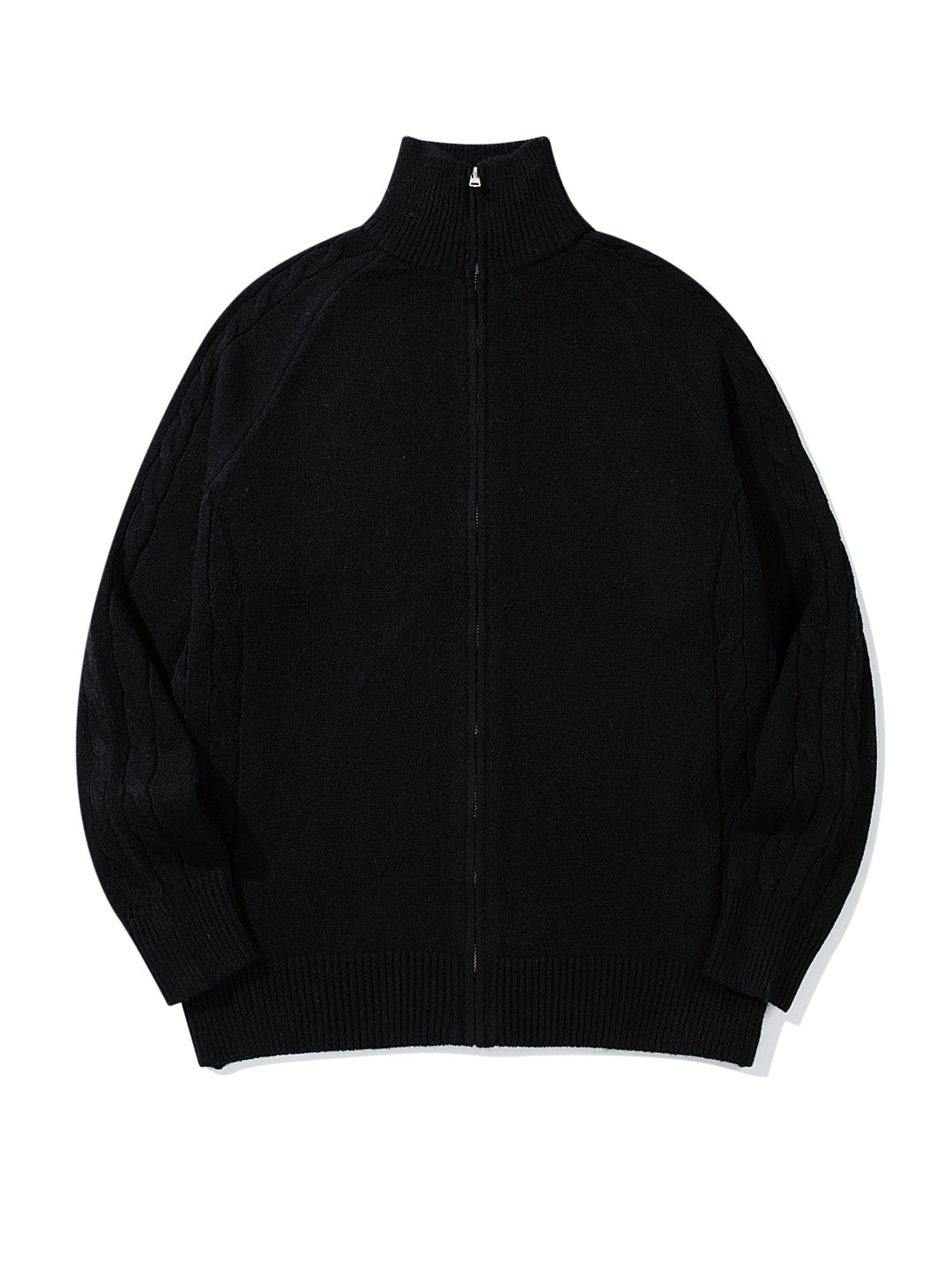 Herren Grobstrick‑Zipjacke mit Funnelkragen, Raglanärmeln und Zopfmuster Nord Taschen