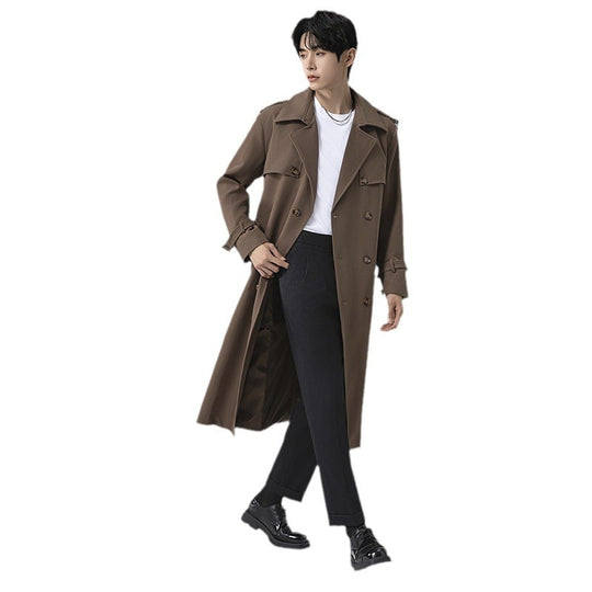 Herren Moderner Maxilanger Doppelreihiger Trenchcoat mit klassischem Revers und verstellbaren Manschetten Nord Taschen