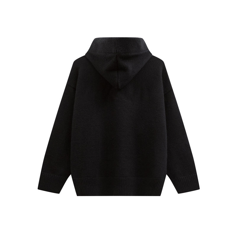 Damen Oversize Kapuzenstrickpullover mit halber Knopfleiste und Rippbündchen Nord Taschen