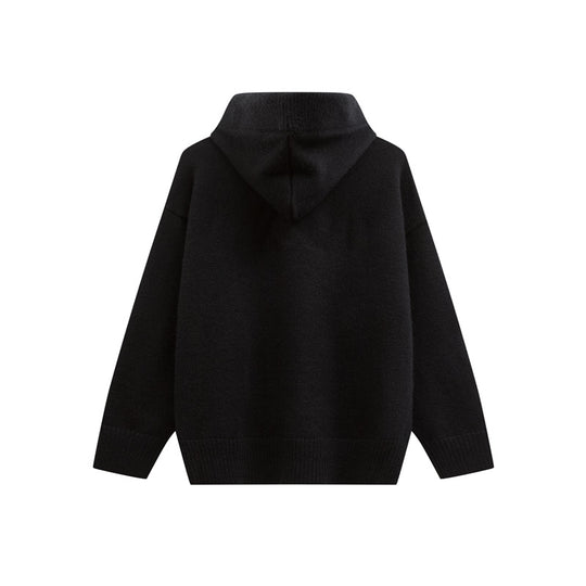 Damen Oversize Kapuzenstrickpullover mit halber Knopfleiste und Rippbündchen Nord Taschen