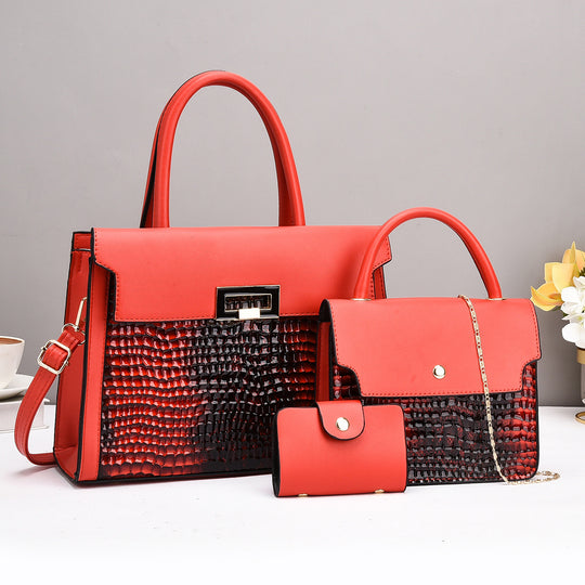 Damen Handtaschen-Set mit luxuriösem Krokodil-Leder-Look und abnehmbarer Clutch Nord Taschen