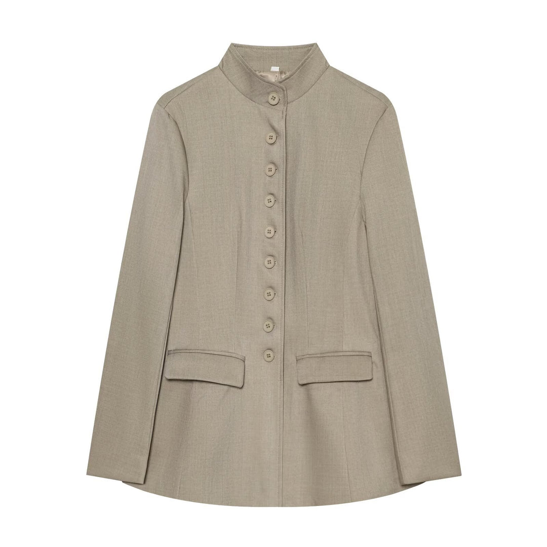 Damen Langblazer mit Stehkragen und durchgehender Knopfleiste Nord Taschen