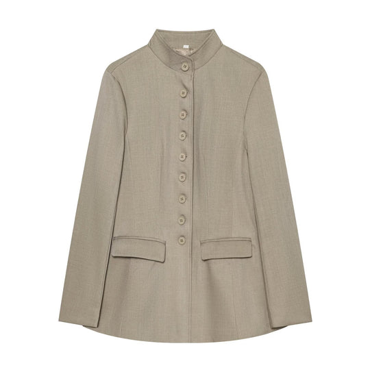 Damen Langblazer mit Stehkragen und durchgehender Knopfleiste Nord Taschen
