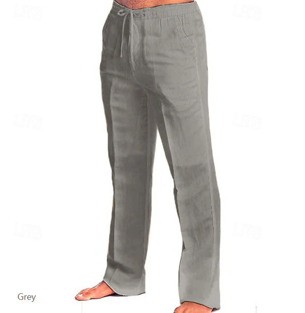 Herren leichte Freizeit-Hose im Leinenlook mit Tunnelzugbund, geradem Bein und atmungsaktivem Material Nord Taschen