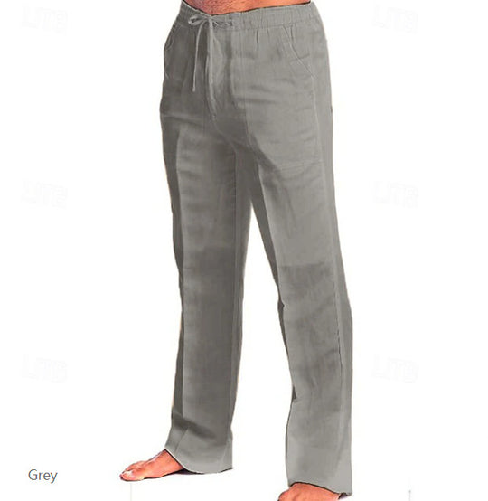 Herren leichte Freizeit-Hose im Leinenlook mit Tunnelzugbund, geradem Bein und atmungsaktivem Material Nord Taschen
