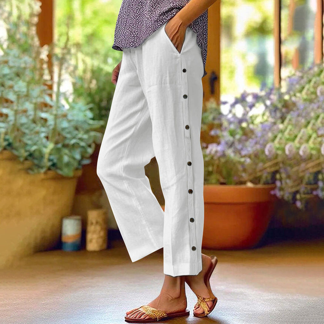 Damen Leichte Relaxed-Hose mit seitlicher Knopfleiste und Eingrifftaschen Nord Taschen
