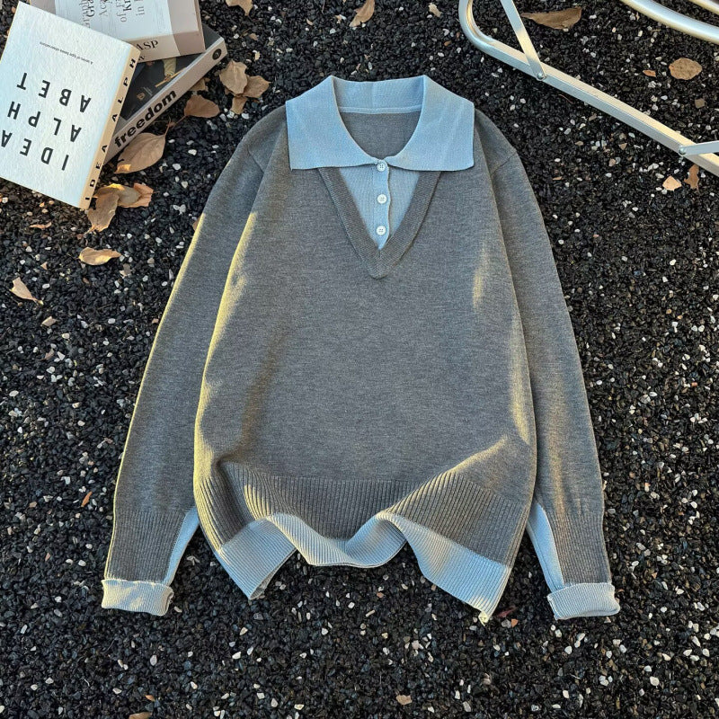 Damen Oversized Polo-Feinstrickpullover mit Kontrastkragen und geripptem Saum Nord Taschen