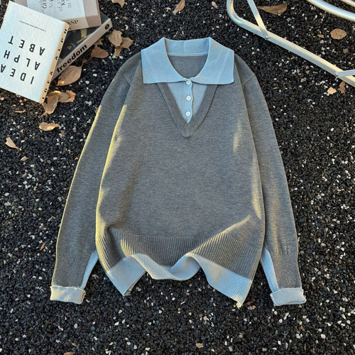 Damen Oversized Polo-Feinstrickpullover mit Kontrastkragen und geripptem Saum Nord Taschen