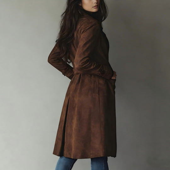Damen Taillierter langer Mantel mit A-Linien-Silhouette und klassischer Knopfleiste Nord Taschen