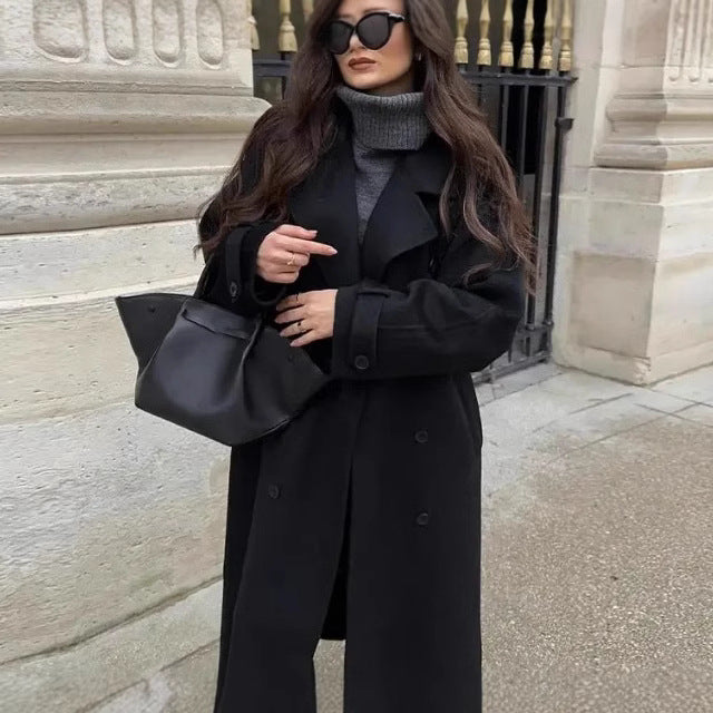 Damen 2200+ Wollmix‑Longmantel im Oversize‑Schnitt mit doppelreihiger Knopfleiste und verstellbaren Manschetten Nord Taschen