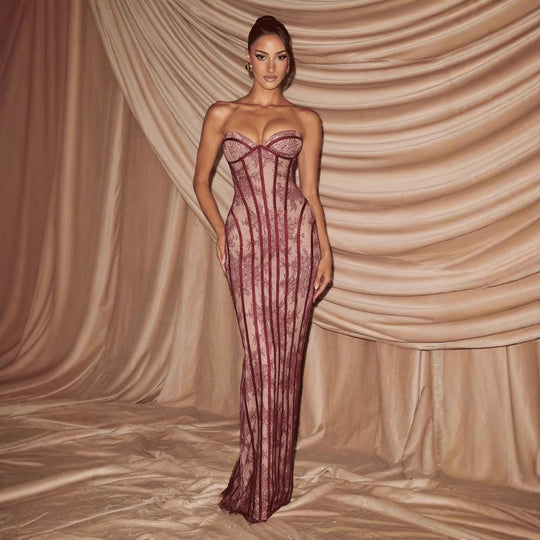 Damen figurbetontes Spitzenkleid mit Bustier-Oberteil und eleganten Details