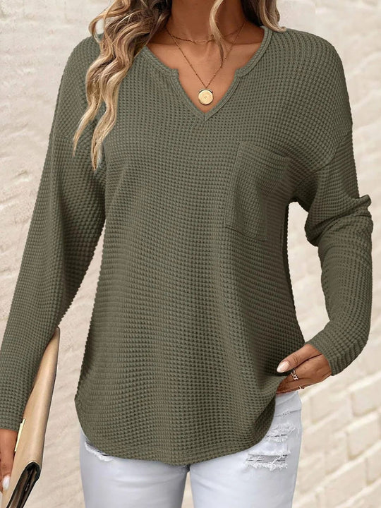 Damen Lässiger V-Ausschnitt Pullover mit Taschen Nord Taschen