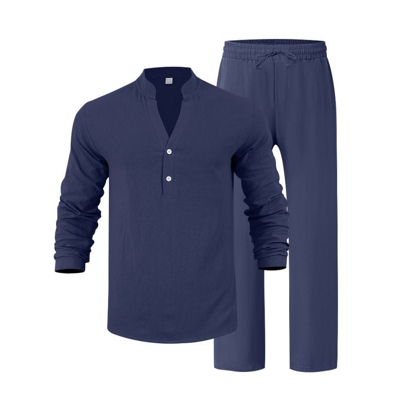 Herren komfortables Homewear-Set mit eleganter Knopfleiste und langen Hosen