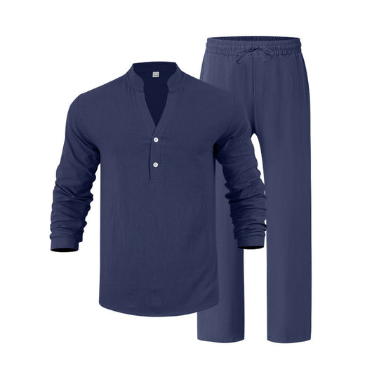 Herren komfortables Homewear-Set mit eleganter Knopfleiste und langen Hosen