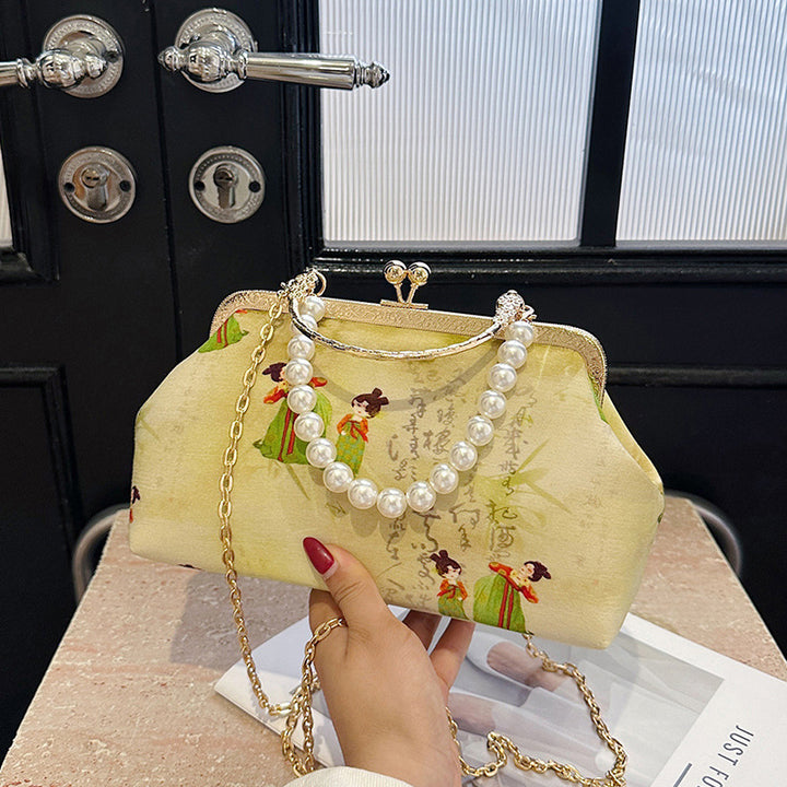 Damen elegante Handtasche mit aufwendigem Zierperlenverschluss Nord Taschen