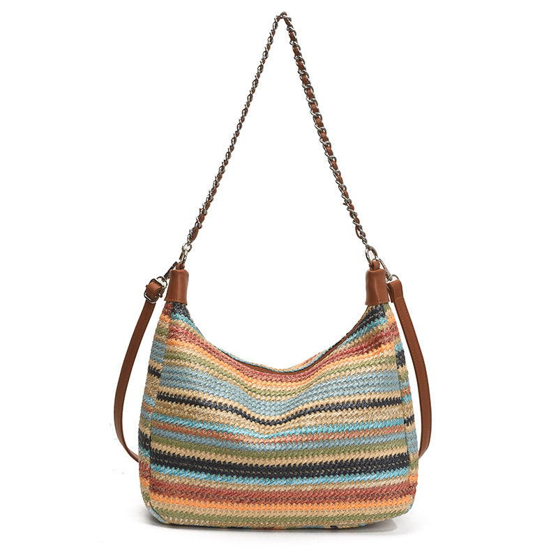 Damen Hobo Tasche aus gewebtem Material mit dekorativem Kettenriemen Nord Taschen