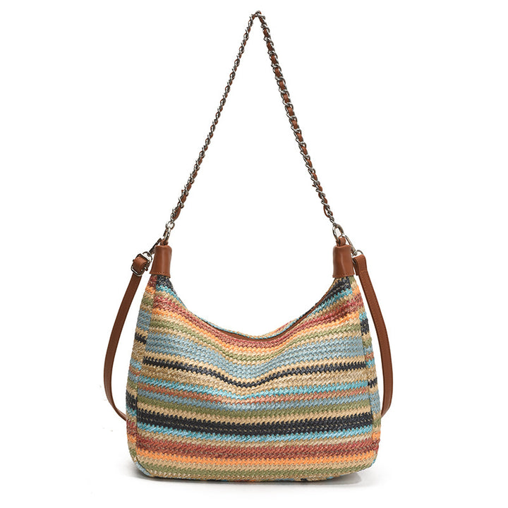 Damen Hobo Tasche aus gewebtem Material mit dekorativem Kettenriemen Nord Taschen