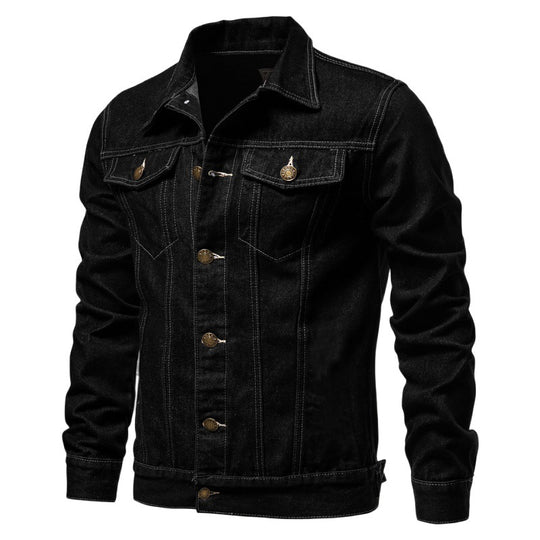 Herren taillierte Jeansjacke mit Brusttaschen, durchgehender Knopfleiste und Kontrastnähten Nord Taschen