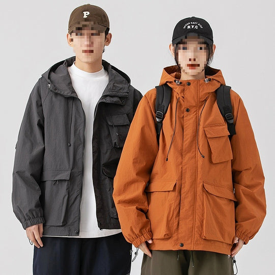 Damen Oversize Utility-Übergangsjacke mit Kapuze, Mehrfach-Taschen & Kordelzug Nord Taschen