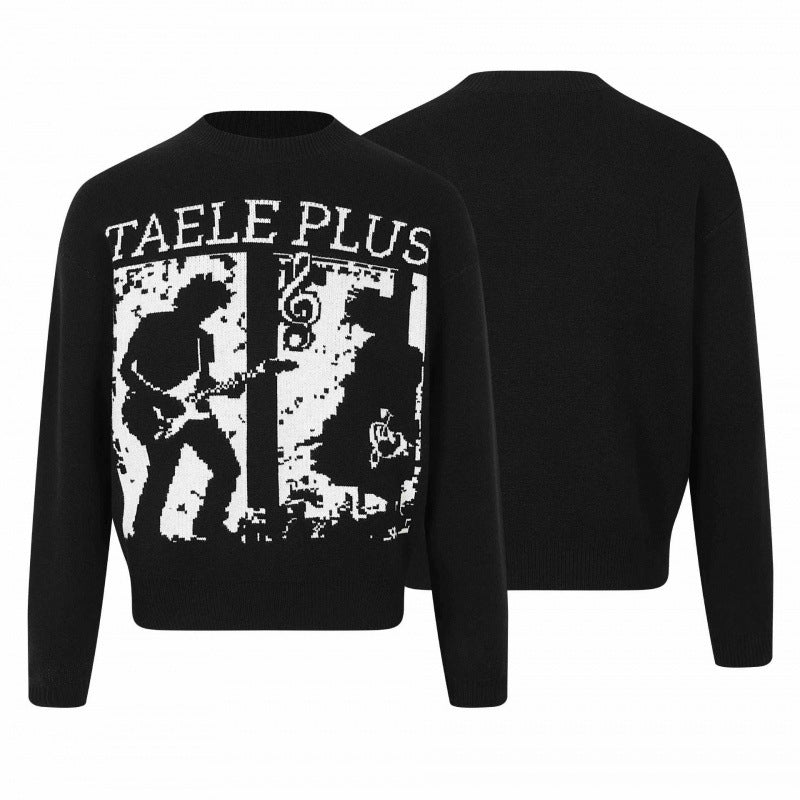 Unisex Grafik-Strickpullover mit Bandintarsie, Rundhals und geripptem Saum Nord Taschen