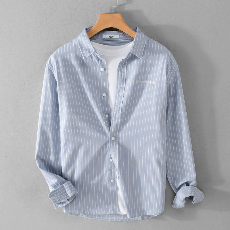 Herren Nadelstreifen-Lagenhemd im Overshirt-Stil mit dezenter Bruststickerei Nord Taschen