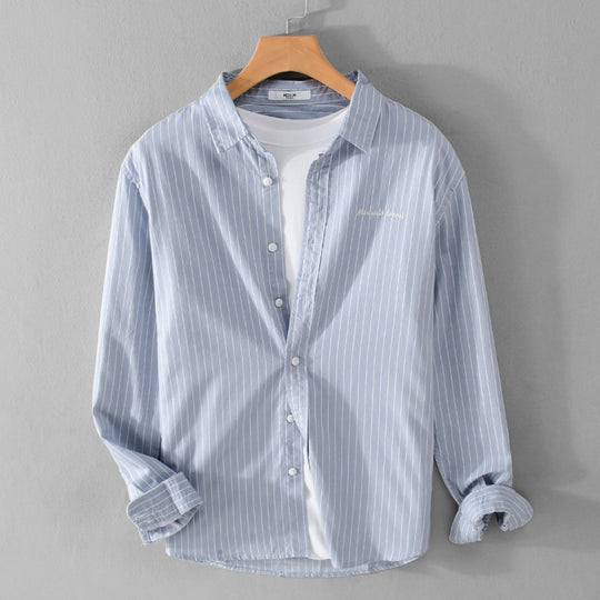 Herren Nadelstreifen-Lagenhemd im Overshirt-Stil mit dezenter Bruststickerei Nord Taschen