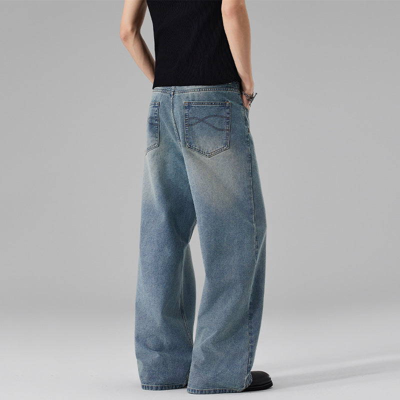 Damen Ultraweite Bodenlange Denim-Palazzohose mit skulpturaler Weite und soften Bleach-Akzenten Nord Taschen