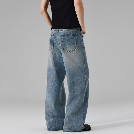 Damen Ultraweite Bodenlange Denim-Palazzohose mit skulpturaler Weite und soften Bleach-Akzenten Nord Taschen