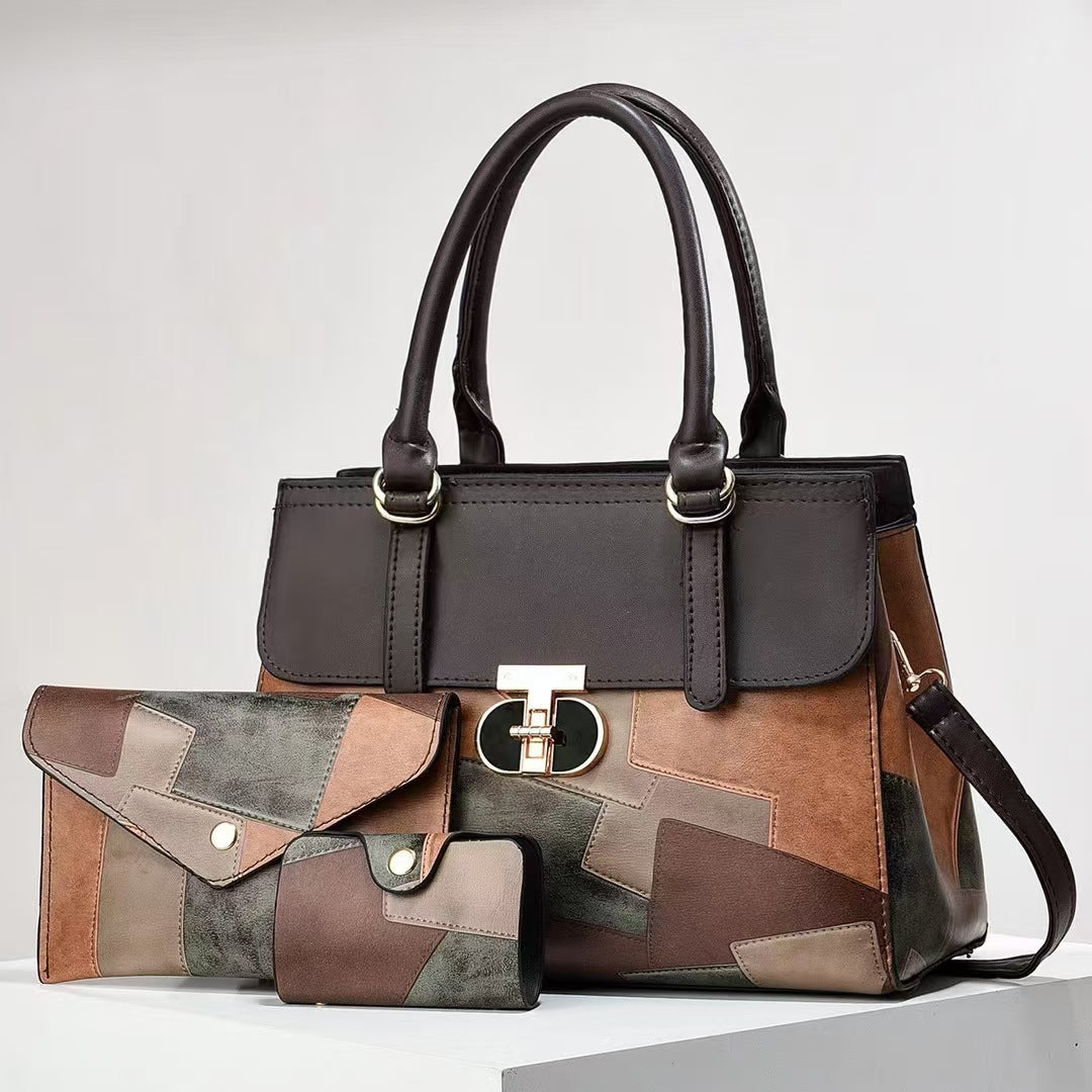 Damen Handtasche mit modischem Patchwork-Design und abnehmbaren Accessoires Nord Taschen