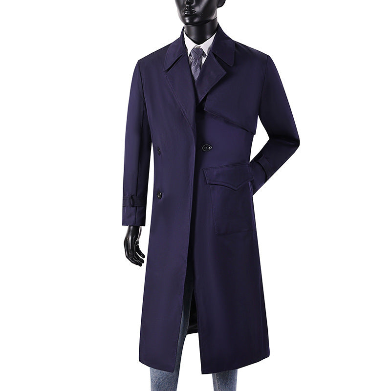 Herren Langmantel im Trenchcoat-Stil mit Sturmklappe, asymmetrischen Taschen und klassischem Revers Nord Taschen