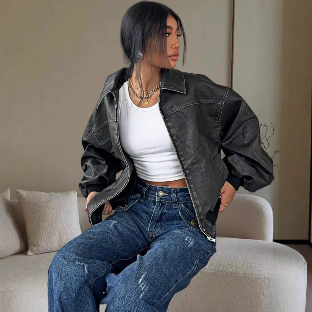 Damen oversized Bomberjacke mit lässigem Schnitt und voluminösen Ärmeln - Arvani