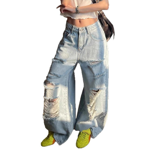 Damen Destroyed Wide-Leg Jeanshose mit trendigen Rissen Nord Taschen