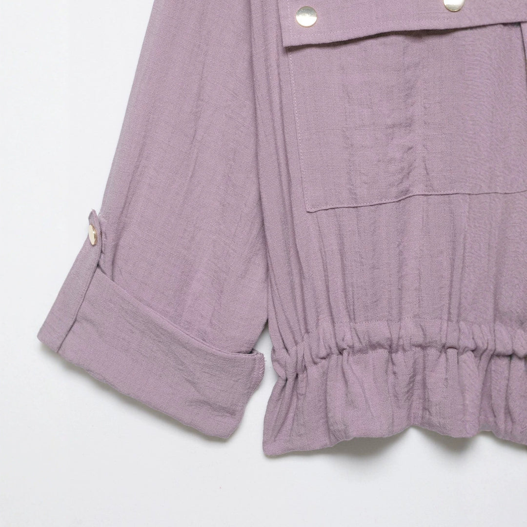 Damen Leichte Hemdblusen-Utility-Jacke mit Tunnelzugbund und Pattentaschen Nord Taschen
