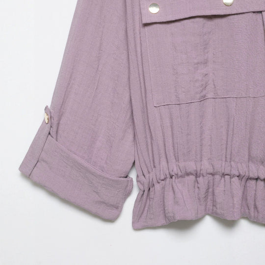 Damen Leichte Hemdblusen-Utility-Jacke mit Tunnelzugbund und Pattentaschen Nord Taschen