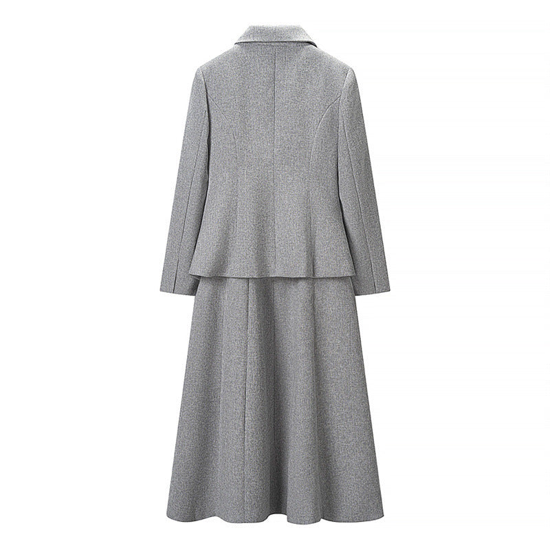Damen Zweiteiliges Kostüm aus Wollmix mit tailliertem Kurzblazer und ausgestelltem Midirock Nord Taschen