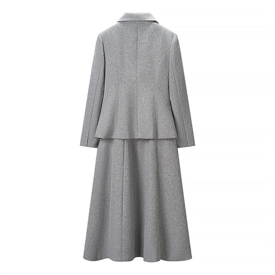 Damen Zweiteiliges Kostüm aus Wollmix mit tailliertem Kurzblazer und ausgestelltem Midirock Nord Taschen