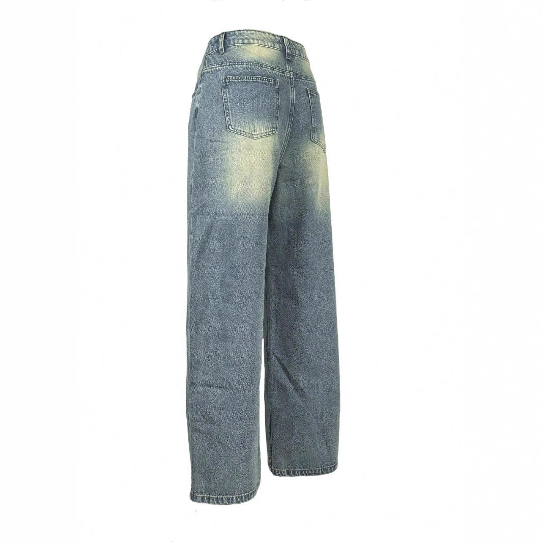 Damen Vintage-inspirierte Baggy-Jeans mit niedrigem Bund, weitem Bein und Used-Waschung Nord Taschen
