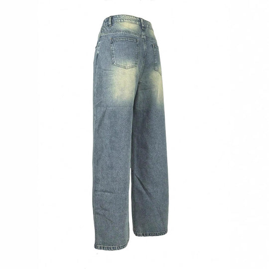 Damen Vintage-inspirierte Baggy-Jeans mit niedrigem Bund, weitem Bein und Used-Waschung Nord Taschen