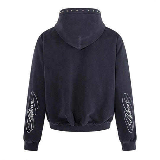 Herren Kurz geschnittene Zip‑Kapuzenjacke aus Velours mit Nietenbesetzter Kapuze Nord Taschen