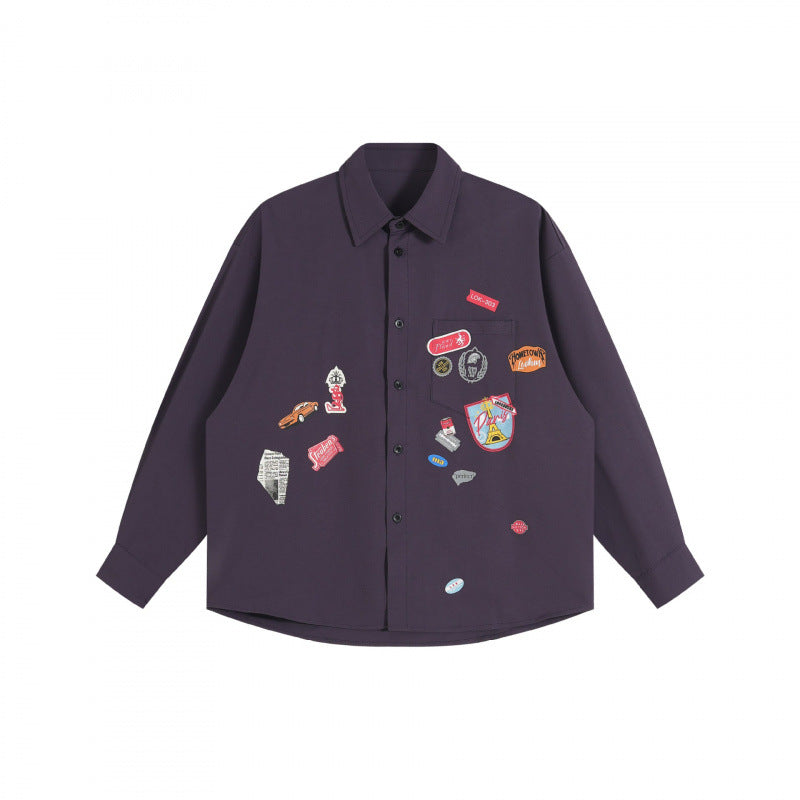 Unisex Oversize-Hemd mit aufgenähten Retro-Patch-Applikationen und kastiger Silhouette Nord Taschen